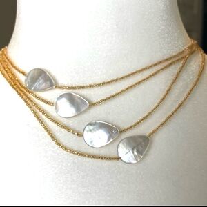 Mother of Pearl Multi Strand Gold Beaded Necklace